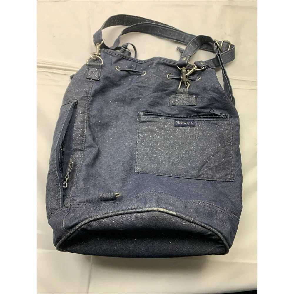 Disneyland Resort Tinker bell Glitter Blue Denim Shoulder Backpack‎ Travel Bag